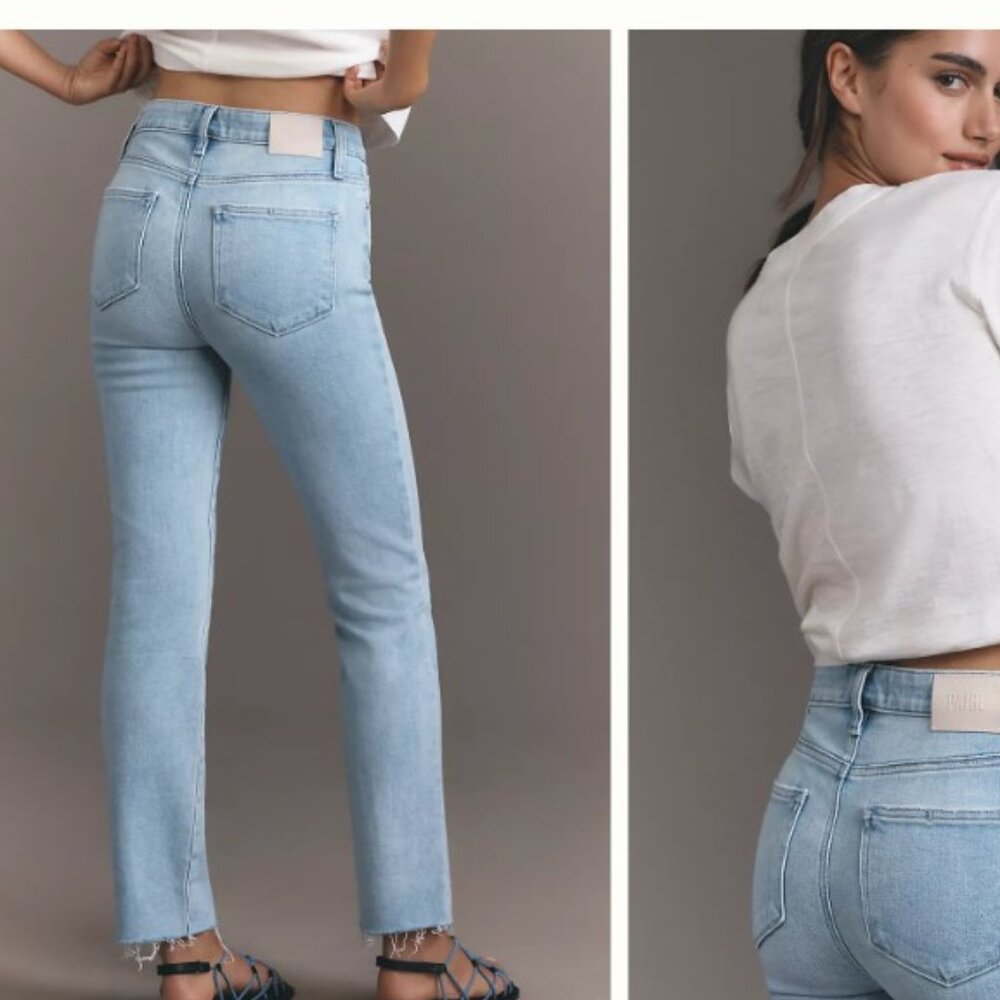 PAIGE Cindy High-Rise Straight-Leg Jeans Macaron Distressed Wash Size 32